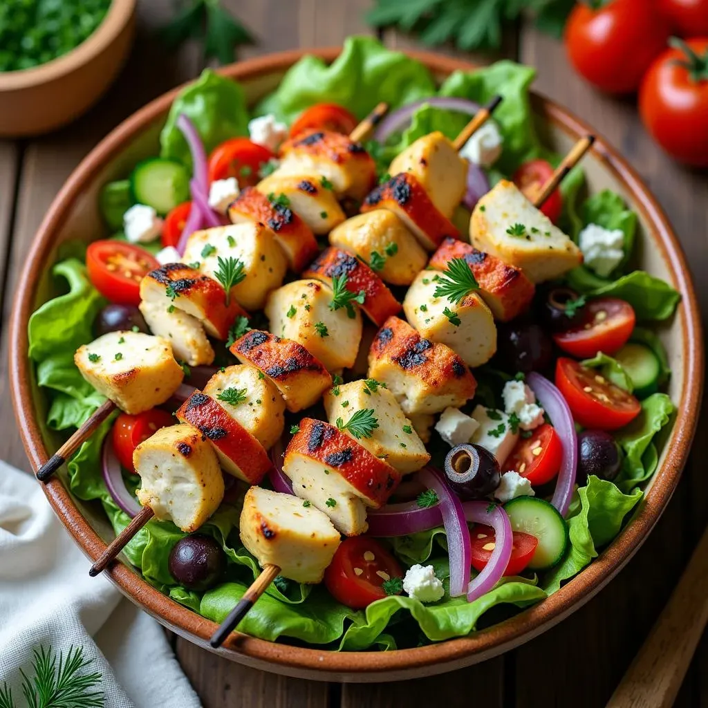 Assembling Your Mediterranean Chicken Kebab Salad