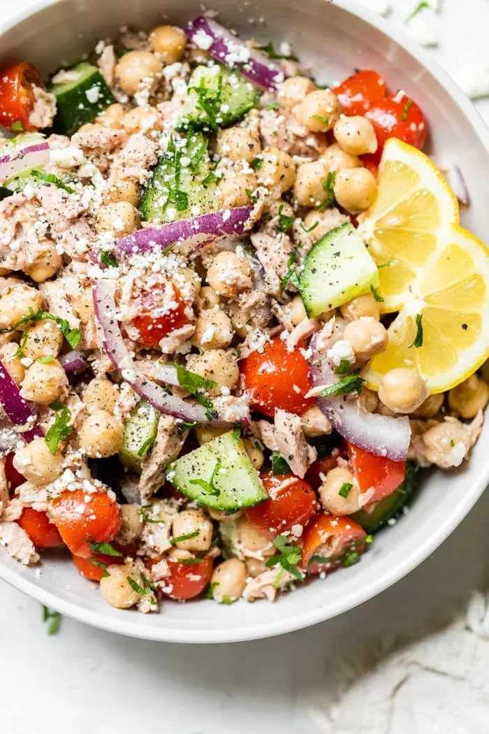 Gathering Ingredients for Your Mediterranean Chickpea Tuna Salad