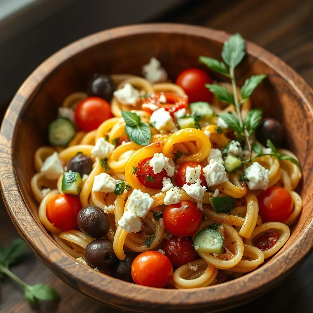 Ingredients and Preparation for Mediterranean Pasta Salad with Olives