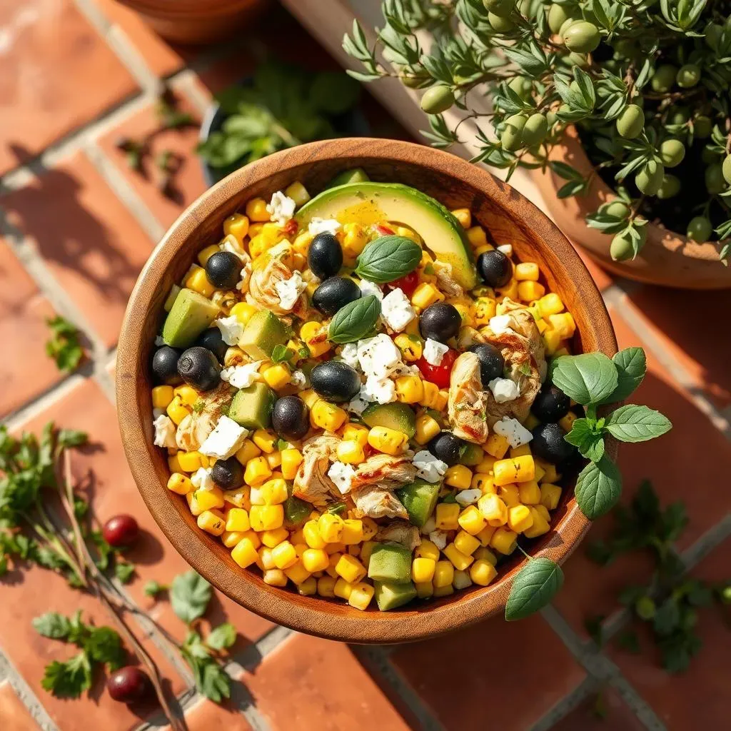 Ingredients for a Bursting Mediterranean Chicken Avocado Corn Salad