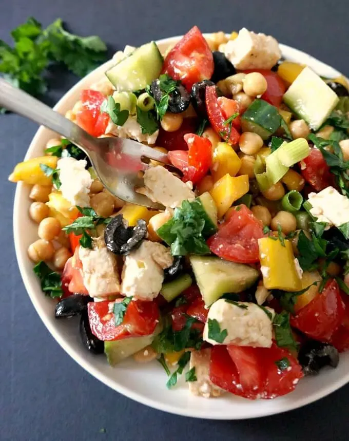 Making the Best Mediterranean Chickpea Salad with Feta