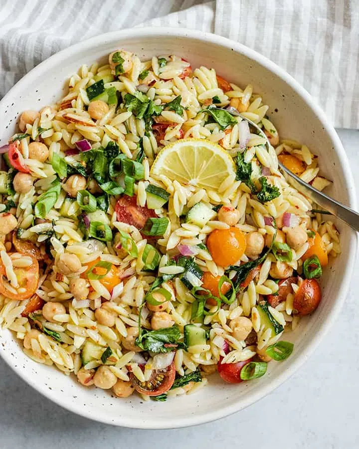 Easy Mediterranean Chickpea and Orzo Salad Recipe