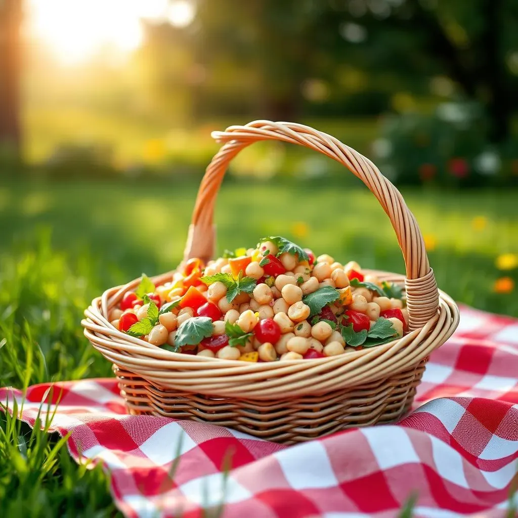 Amazing Mediterranean chickpea salad for picnics.