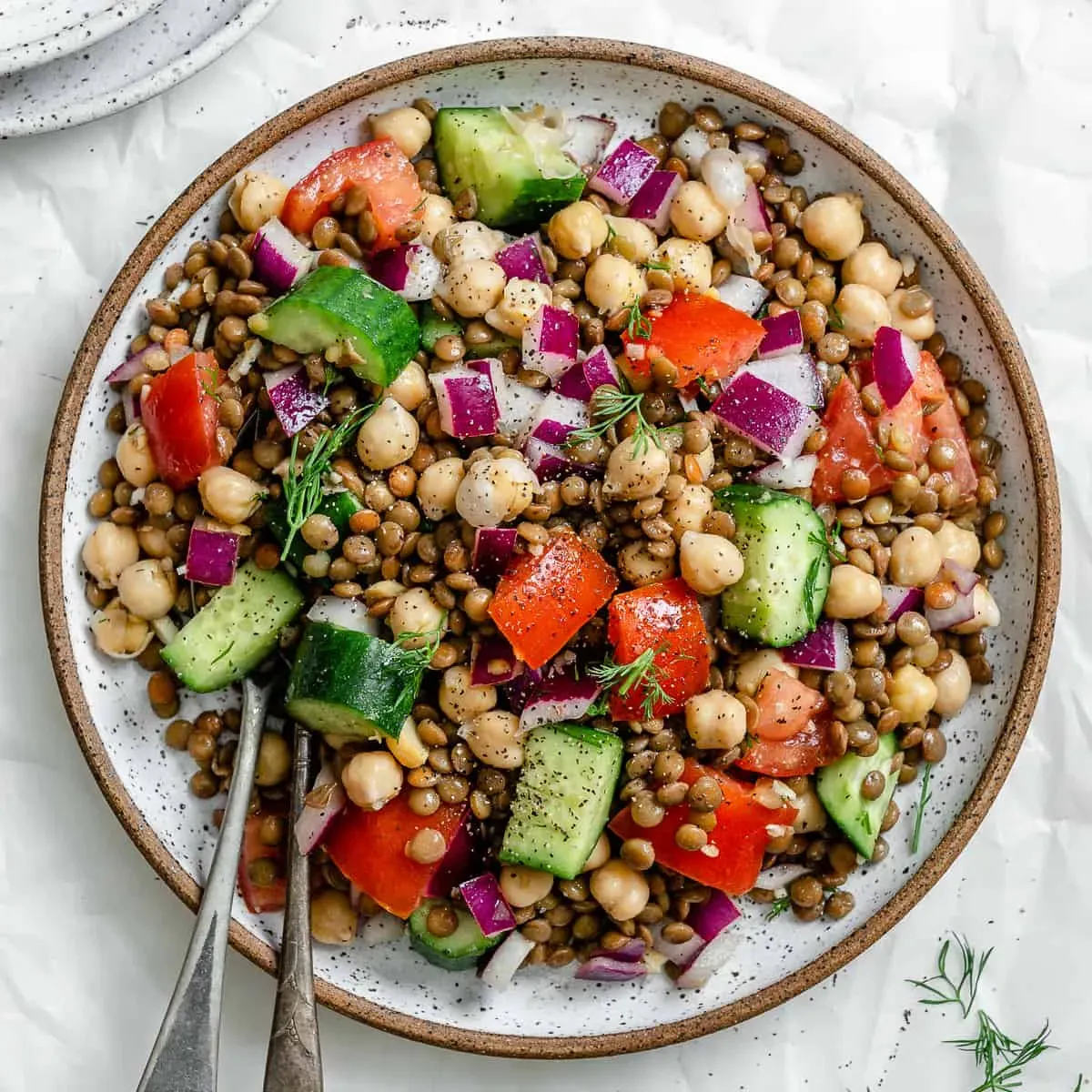 Packed mediterranean lentil and chickpea salad