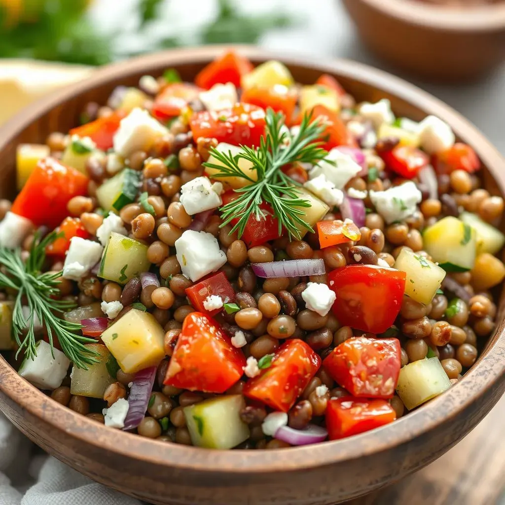 Amazing Mediterranean lentil salad with dill, a flavorful dish