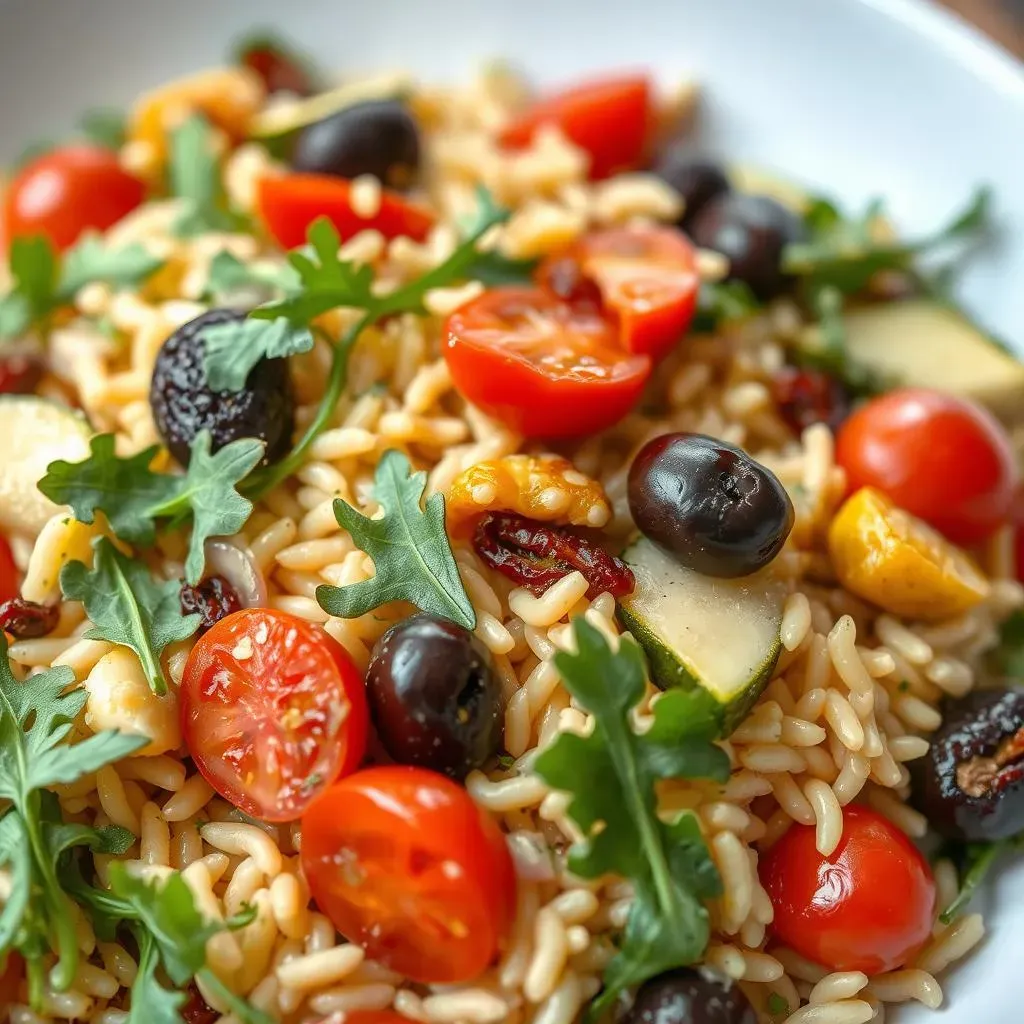 Ultimate Mediterranean orzo salad with arugula, a zesty dish